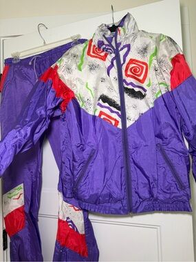 Vintage Purple White Red Graphic Windbreaker Pantsuit